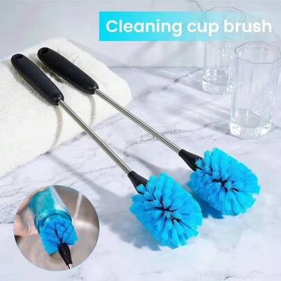 3-In-1 Multifunctional Stainless Steel Water Cup Brush Set, Long Handled Water Bottle Cleaning Brush, Suitable For Bedrooms, Kitchens, Living Rooms And Other Scenarios, Designed Specifically For Cleaning Narrow Necked Bottles, Sports Bottles, Baby Bottles, Coffee Cups, Rollers, Flasks, And Round Heads,Kitchen,Bathroom,Home,Household Supplies