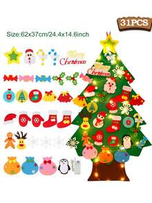 Bộ 31 cây thông Noel bằng nỉ tự làm có đèn, đồ trang trí nhà tiệc Giáng sinh hoàn hảo cho tiệc đêm Giáng sinh gia đình, đồ trang trí treo tường phòng, quà tặng tiệc Giáng sinh mùa đông 2024, cây thông năm mới 2025, Halloween, đồ trang trí Halloween - Nhiều màu - Xem 4