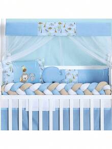 COMPLETE AMERICAN AND NATIONAL SLIM BABY CRIB KIT, FITS CRIB WITH MATTRESS UP TO 130CM X 70CM PROMOTION - 藍色動物 - 查看 2