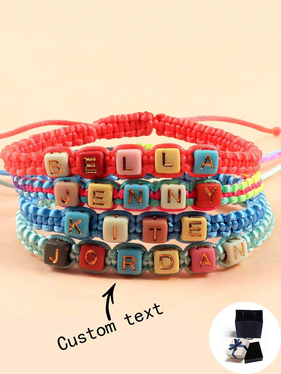 Customized Colorful Handmade Braided Letter Beads Bracelet, Can Be Customized With Names, Slogans, Dates, Suitable For Birthday, Valentine's Day, Anniversary Celebration, Gift For Parents, Girlfriend, Boyfriend, Friends
