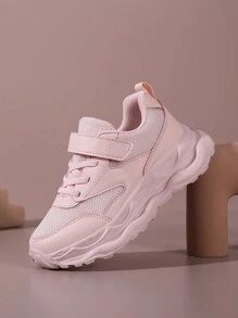 1 Paar Mädchen Mesh atmungsaktive Sneaker, Teenager Sport Schuhe, süßer Schul-Stil, Kinder Lässig Schuhe, Klettverschluss, leicht, Niedrig-Top, geeignet für Frühling und Herbst