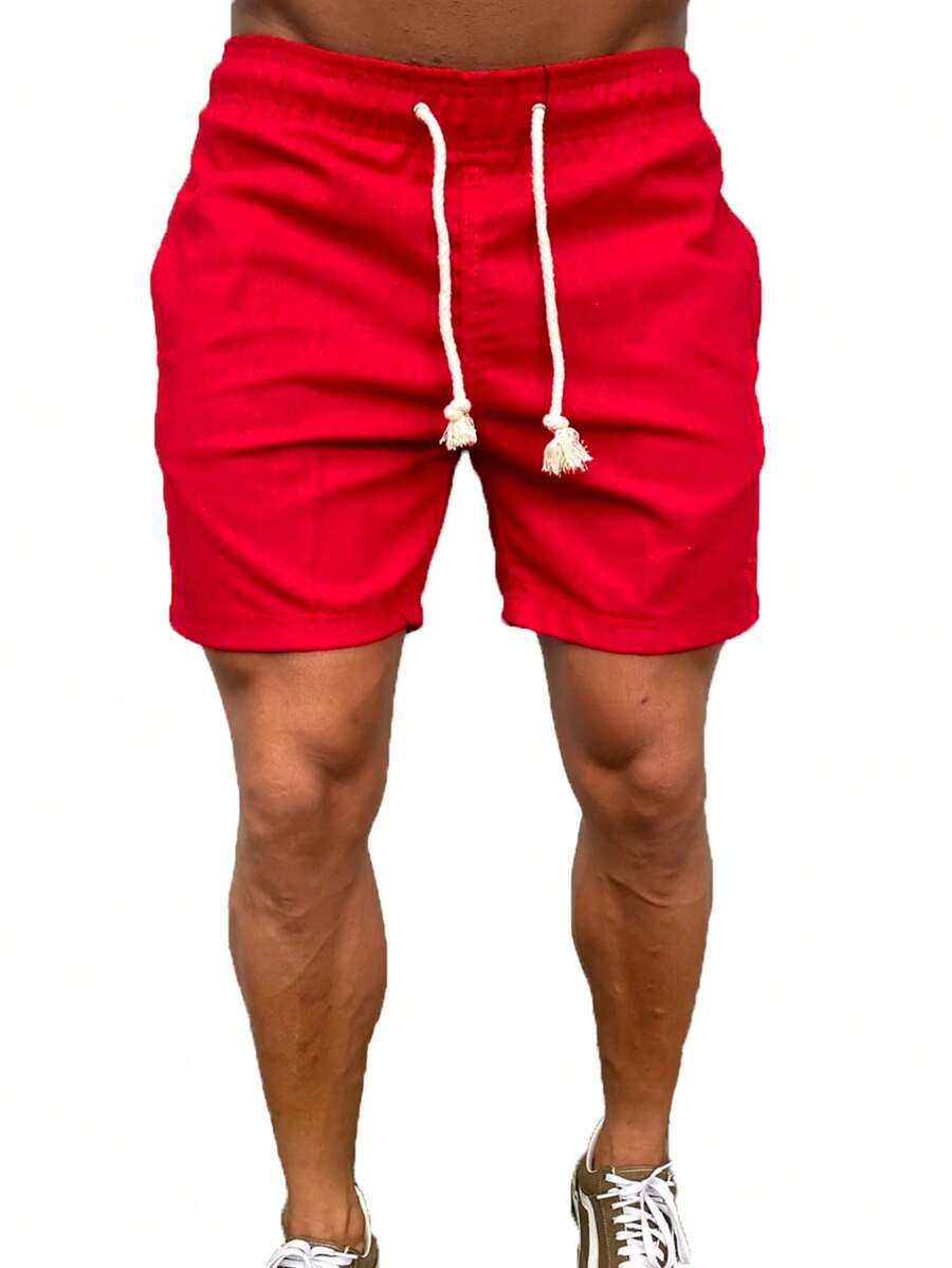 Bermuda Short Natural Linen Men's Casual Beach Summer - 紅色 - 查看 1