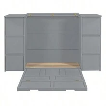 Twin Size Murphy Bed With Drawers, Cabinets And USB Ports, Gray - Gray+MDF+LVL+Twin as Pic - View 9