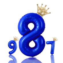 2 个皇家蓝色大号数字和迷你皇冠形状铝箔气球（0-9 可选），带 1 个胶点和 1 根吸管，适用于周年庆典、生日派对、新年装饰、返校情人节 - 寶藍色 - 查看 7