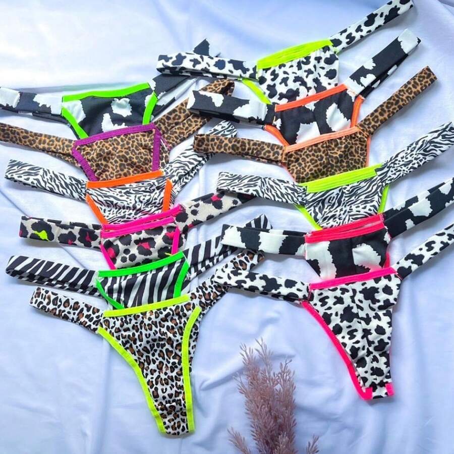 Kit Of 10 Colorful Women's Thongs Printed With Neon Animal Print - 彩色 - 查看 1