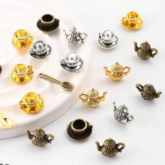 9-50pcs Mini Alloy Charms Coffee Cup Teapot Spoon Tableware Kitchen Charms Pendant For DIY Craft Jewelry Making Necklace Bracelet Key Chain