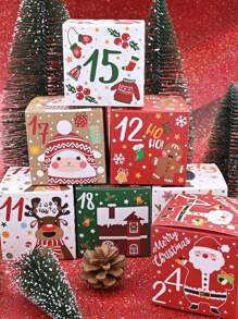 24 piezas Cajas de embalaje navideñas Calendario de Adviento sorpresa, Caja de dulces Galletas de regalo Caja de cuenta regresiva para fiesta de Navidad, regalo de cumpleaños, decoración del hogar, decoraciones navideñas, decoración de habitación de invierno