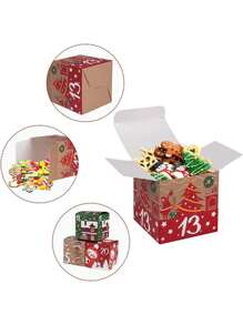 24 piezas Cajas de embalaje navideñas Calendario de Adviento sorpresa, Caja de dulces Galletas de regalo Caja de cuenta regresiva para fiesta de Navidad, regalo de cumpleaños, decoración del hogar, decoraciones navideñas, decoración de habitación de invierno