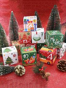 24 piezas Cajas de embalaje navideñas Calendario de Adviento sorpresa, Caja de dulces Galletas de regalo Caja de cuenta regresiva para fiesta de Navidad, regalo de cumpleaños, decoración del hogar, decoraciones navideñas, decoración de habitación de invierno