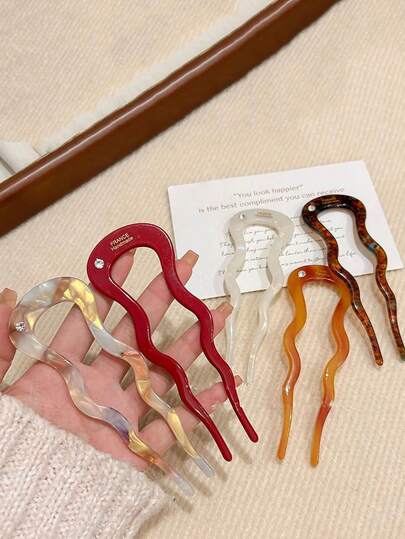 1pc Elegant Minimalist High-Quality Acetate U-Shaped Hair Clip, Women's New Hair Accessory For Buns And Updos, Combs, Haircomb, Combs For Hair, Side Comb, Wedding