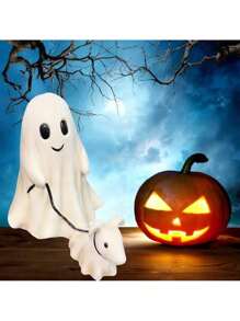 Halloween Ghost Walking Dog Statue, Large/Medium Ghost Walking His Ghost Dog, Spooky Ghost Dog Halloween Figurine For Yard, Garden, Corridor,Tabletop Decorations - B - View 2