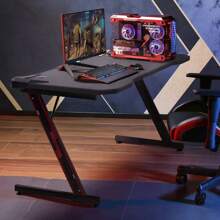 HOMALL Gaming Desk, Carbon Fibre Covered Computer Desk, Gamer Workstation With Headphone Hook, Cup Holder And Gamepad Storage Rack - 120 x 60 cm black - View 5