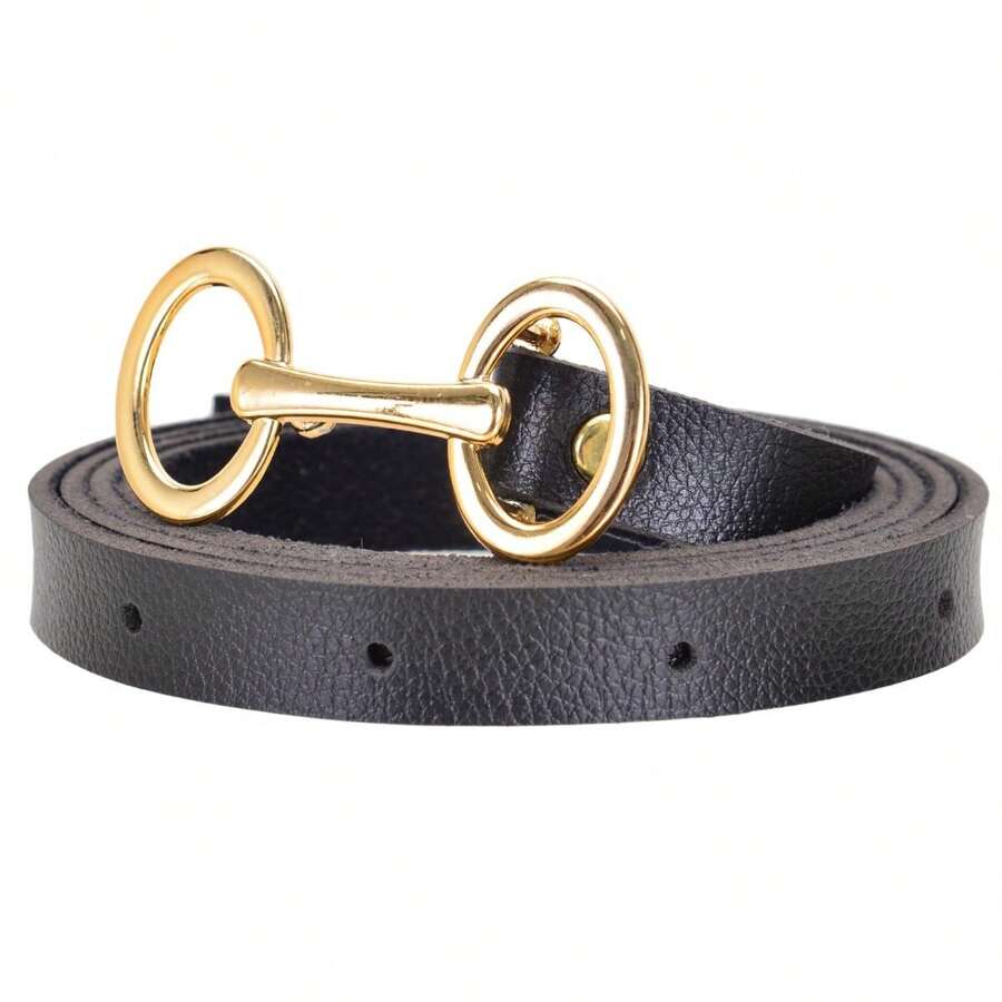 Women's Belt Gold Buckle Thin Minimalist Women's Fashion In Beautiful Synthetic Leather Ref.027 - 黑色 - 查看 1