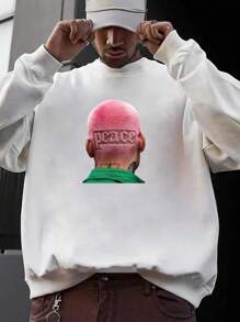 Men's Casual Letter Print Pullover Sweatshirt, Spring & Autumn - White - View 2