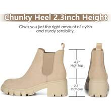 Athlefit Women's Chelsea Boots Fashion Stylish Versatile Comfortable Lug Sole Chunky Heel Slip On Elastic Ankle Booties - 裸體 - 查看 2