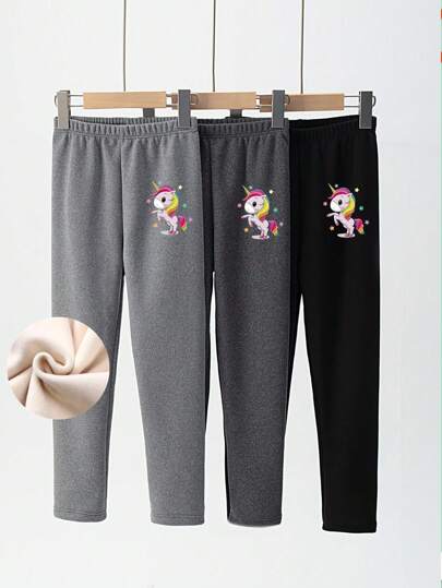 3 件装 少女保暖紧身裤 带可爱独角兽印花