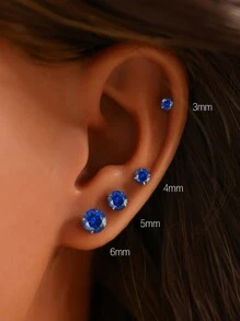 Sterling Silver Stud Earrings  Set | White Gold Plated Hypoallergenic Stud Earrings | Cubic Zirconia Stud Earrings For Women Girls Men | 4 Size Options(3mm,4mm,5mm,6mm) - Royal Blue - View 4