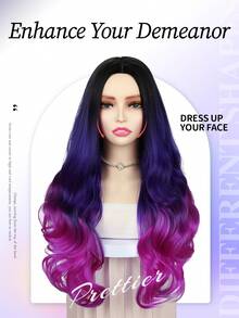 26 英寸长蓝色波浪假发渐变蓝色波浪美人鱼假发蓝绿色卷发合成假发圣诞礼物 - 紫色 - 查看 6