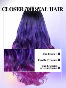 26 英寸长蓝色波浪假发渐变蓝色波浪美人鱼假发蓝绿色卷发合成假发圣诞礼物 - 紫色 - 查看 3