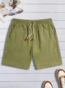 Bermuda Short Natural Linen Men's Casual Beach Summer - Màu be - Xem 1