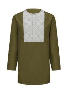 男士两件套传统服装长袖绣花衬衫和休闲裤节日派对套装 - 駝色 - 查看 4