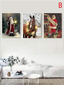 3/6 件无框冬季圣诞节节日帆布壁画、马棚、雪人、圣诞老人装饰、圣诞节节日装饰、家居装饰材料 - 彩色 - 查看 9