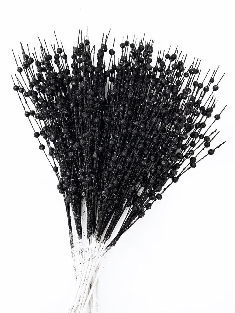 1 pieza/4 piezas/8 piezas Flores artificiales de espuma negra, decoraciones y adornos para árbol de Navidad, ramo de bayas con brillo negro, perfecto para festival, boda, fiesta, decoración del hogar, habitación, mesa, dormitorio, regalo, corona, vid, accesorios de decoración DIY, decoración de árbol de Navidad y plantas de Navidad, decoración del hogar, decoraciones navideñas