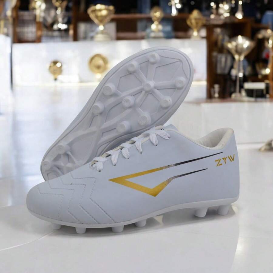 Men's All-White Society Football Boots Original ZYW All Stitched From 38 To 43 Sole For Synthetic Grass - 場地 - 查看 1