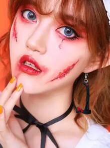 Xiacheng 1 对万圣节血腥刀耳环，男女皆宜，亚克力吊坠尖叫哥特式低过敏性珠宝礼物，女士趣味朋克独特角色扮演派对服装装饰配饰 - 經典色 - 查看 9