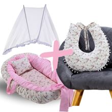 MeF Mae e Filho Baby Crib Reducer Nest Kit + Breastfeeding Pillow + Removable Portable Mosquito Net - 花的 - 查看 1