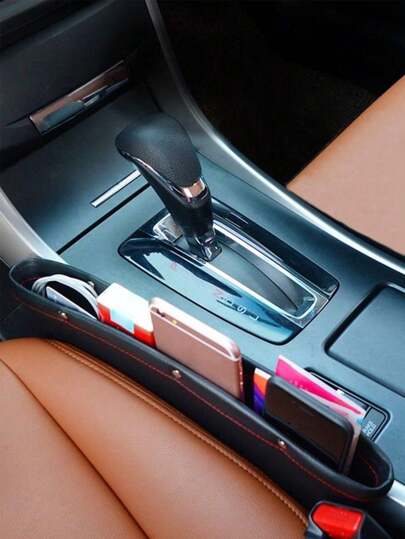 1 st bilsätesfyllnad, multifunktionell förvaringslåda för springor i bilsätet, universal för sedan, SUV, lastbil, med telefon- och läppstiftshållare, fyller springor mellan säte och konsol, bilorganisatör i PU-läder, ökar komforten, lämplig för alla årstider, dekorerar bilens interiör, biltillbehör