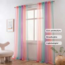 Yancorp Sheer Curtain 2 Panels Semi Bedroom Curtains Linen Ombre Curtains Rod Pocket Drapes Girls Living Room Mermaid Bedroom Nursery Kids Window Decor(Green Pink Purple)