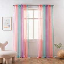 Yancorp Sheer Curtain 2 Panels Semi Bedroom Curtains Linen Ombre Curtains Rod Pocket Drapes Girls Living Room Mermaid Bedroom Nursery Kids Window Decor(Green Pink Purple)
