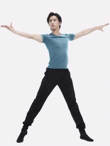 DonsGirl 1 件男友风格男士圆领透气吸汗弹力短袖紧身上衣，适合芭蕾舞、现代舞、拉丁舞 - 藍色 - 查看 5