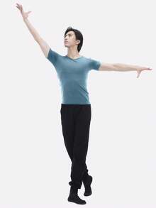 DonsGirl 1 件男友风格男士圆领透气吸汗弹力短袖紧身上衣，适合芭蕾舞、现代舞、拉丁舞 - 藍色 - 查看 4