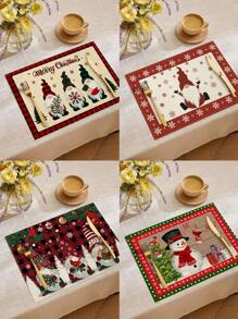 1 件/4 件/6 件圣诞亚麻餐垫，圣诞快乐，圣诞雪人小矮人和圣诞树，耐脏，适合家庭、餐厅和餐厅、餐桌装饰、家居用品 - 彩色 - 查看 12