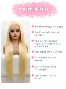 613er Lace Front Perücke aus Echthaar 13x6 gerade blonde Lace Front Perücke aus Echthaar mit 150% Dichte, vorgezupft mit Babyhaar, 613er Lace Front Perücke aus Echthaar, transparentes Lace für Frauen - S613 - Übersicht 2