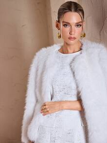 Sollinarry Damen Kleid Einfarbig, ärmelos, taillenbetonendes Passform - Weiss - Übersicht 7