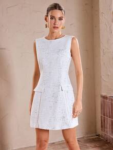 Sollinarry Damen Kleid Einfarbig, ärmelos, taillenbetonendes Passform - Weiss - Übersicht 6