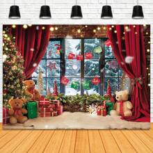 1pc, Kerst Fotografie Achtergrond Winter Kerst Raam Open Haard Decoratie Achtergrond Kerstfeest Banner Decoraties Foto Achtergronden Kerst Fotohokje Rekwisieten Achtergrond, Kerst