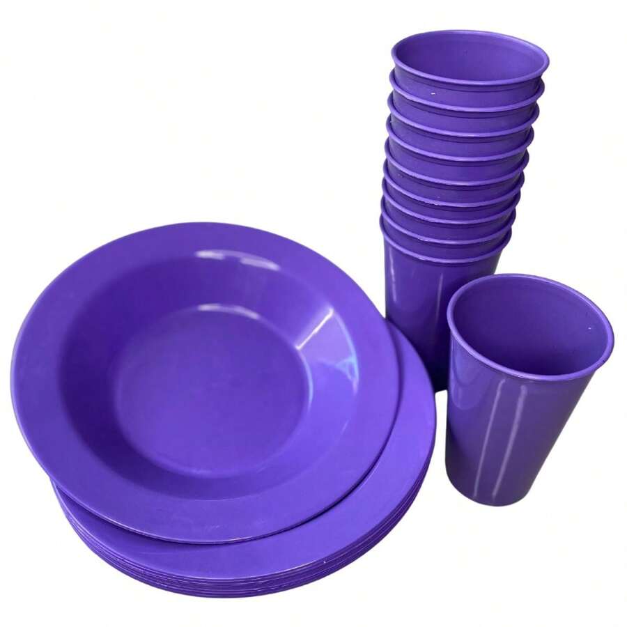 Kit 10 300ml Cups + 10 Round Plastic Deep Plates - Parties, Snacks, Children - Màu tím - Xem 1