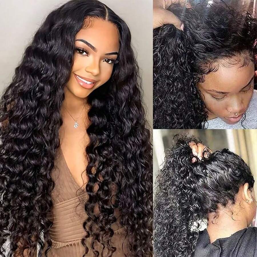 360 Water Wave Lace Front Wigs Human Hair 12A Wet And Wavy Full Hd Lace Transparent Lace Front Wigs Human Hair 200% Density Deep Curly Human Hair Wigs For Women Natural Color - Black - View 1