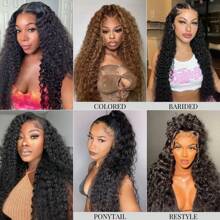 360 Water Wave Lace Front Wigs Human Hair 12A Wet And Wavy Full Hd Lace Transparent Lace Front Wigs Human Hair 200% Density Deep Curly Human Hair Wigs For Women Natural Color - Black - View 8