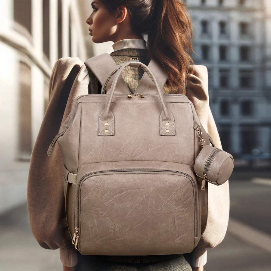 Diaper Bag Backpack Vegan Leather, Waterproof Travel Baby Bag With
