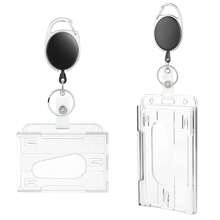 Transparent Double Cards Slots Tag Badge Holder With Badge Reel 2 Cards Storage Organizer Employee Pass Work Card Case Sleeve Men Card Holder Wallet Business Card Holder Credit Card Holder Id Card Holder Women For Women For Men Card Wallet