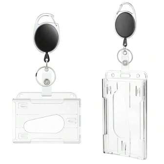 Transparent Double Cards Slots Tag Badge Holder With Badge Reel 2 Cards Storage Organizer Employee Pass Work Card Case Sleeve Men Card Holder Wallet Business Card Holder Credit Card Holder Id Card Holder Women For Women For Men Card Wallet