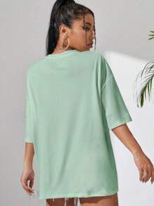 Overtec Oversized T-Shirt Funny Phrase Meme Street Loose Wide Sweatshirt - 薄荷綠 - 查看 3