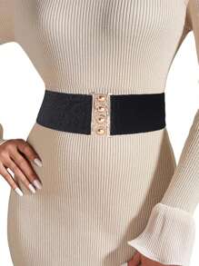 2pcs Solid Color Elastic Buckle Waist Belts, Wide Design For Women Summer, School Fall, Autumn, Halloween - Multicolor - View 9