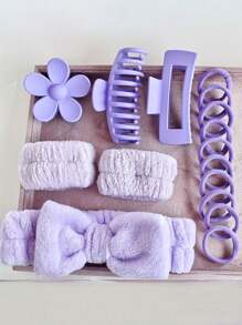 16pcs Hair Accessories Set: Includes 1 Hollow Hair Clip, 1 Floral Hair Clip, 1 Claw Clip, 10 Elastic Hair Ties, 1 Headband, 2 Wristbands, Simple Matte Solid Color Hair Accessories, Fashion Personalized, Simple Elegant Elegant, Casual Street Style, Cool College Style Hair Accessories, Suitable For Daily Shopping Dates, Casual Gatherings, Commuting Hair Accessories, For Women, Fall, Travel, Hair Tools, Accessories Women, Hair Stuff,Fall,Hair,Hair Accessories,Hair Accessories For Women,Travel,Hair Accessories,Accessories Women,Hair Accessory,Hair Accessories Women,Hair Tools,Hair Stuff,Stuff,Beauty Accessories,Gifts,Travel,Gifts For Women,Hair Stuff,Stocking Stuffers - Multicolor - View 12