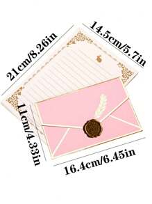 16 stuks/set: 3 stuks veerfolie enveloppen, 3 stuks waszegels, 10 stuks briefpapier, geschikt voor bruiloft, diploma-uitreiking, verjaardag, feest, Valentijnsdag, uitnodigingskaarten, folie veer enveloppen en papier in bulk